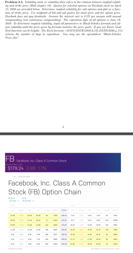  Problem 3.5. Volatility smile or volatility skew refers to the relation