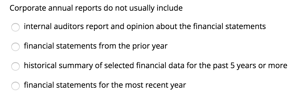  Corporate annual reports do not usually include internal auditors report and