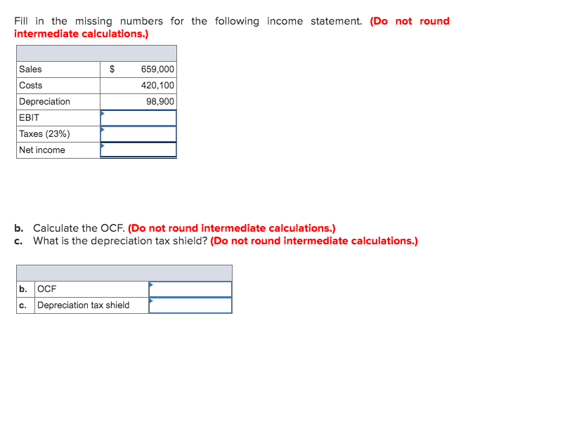  Fill in the missing numbers for the following income statement. (Do