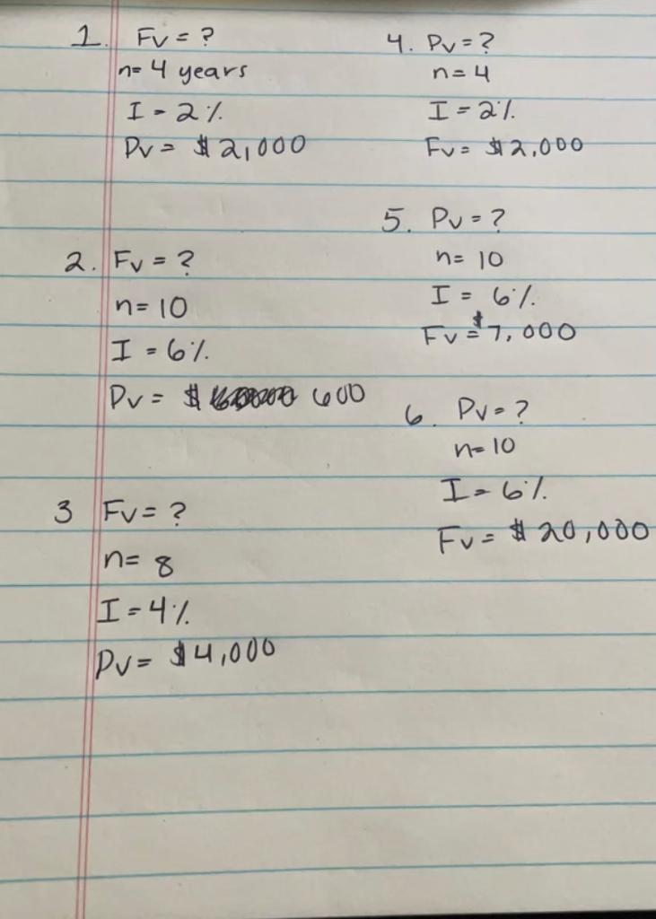 Present Value & Future Value Class Questions. Help! 1. Fu=? n= 4