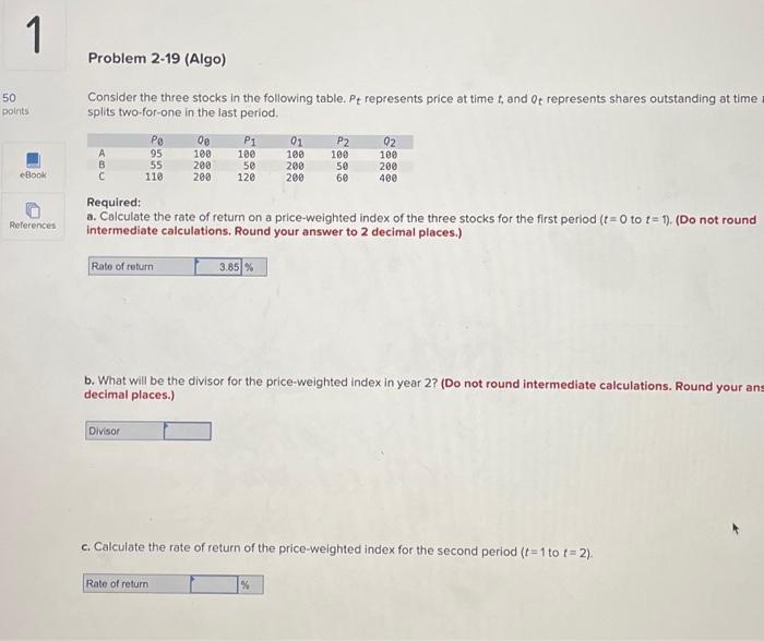  1 50 points eBook References Problem 2-19 (Algo) Consider the three