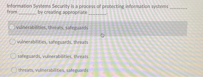  Information Systems Security is a process of protecting information systems from