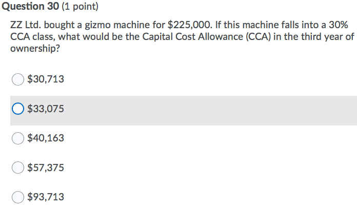 Question 30 (1 point) ZZ Ltd. bought a gizmo machine for