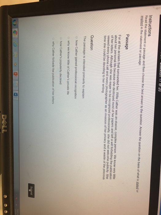  Instructions Read the statement or passage and then choose the best