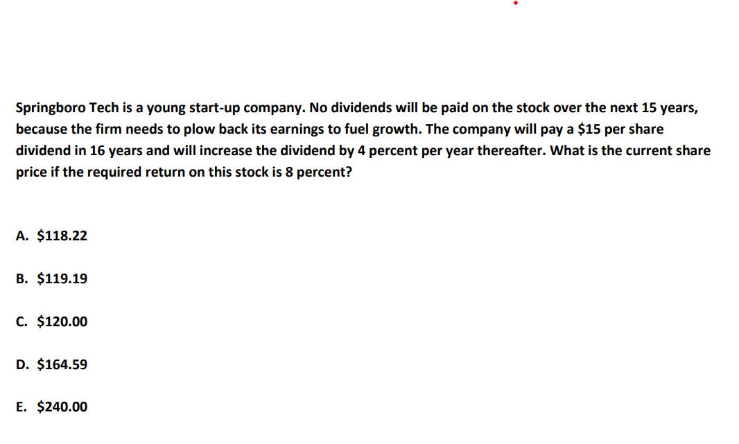  Springboro Tech is a young start-up company. No dividends will be