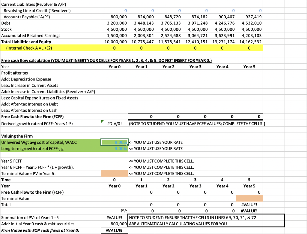 green (sales growth rate, discount rate or "W.A.C.C., and long-term growth rate),