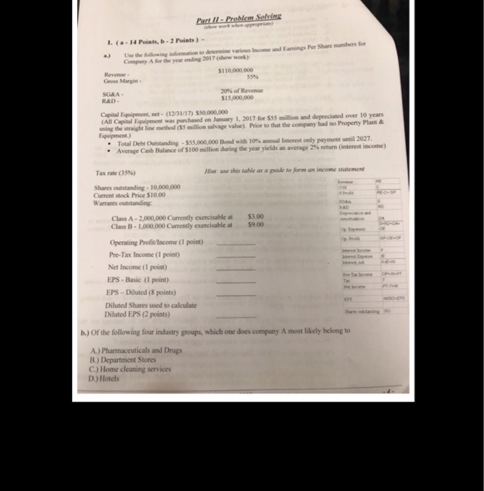  Part 11 1. (a-14 Points, b- 2 Points) - ) Use