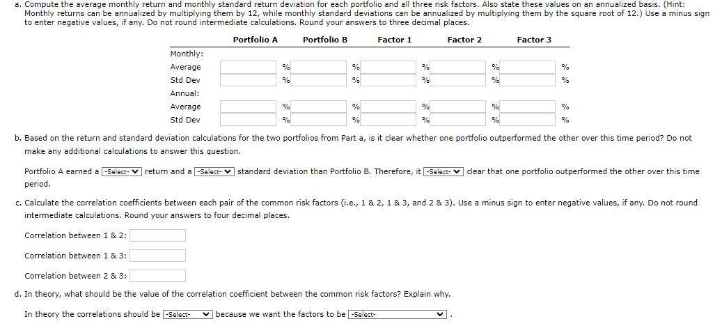 30 monthly excess returns to two different actively managed stock portfolios (A