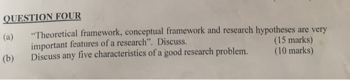  QUESTION FOUR (a) "Theoretical framework, conceptu (b) Discuss any five characteristics