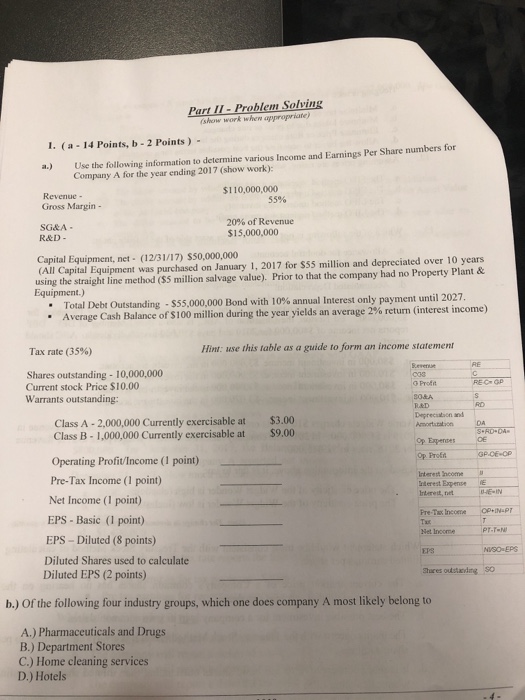  Part I1 - Problem Solving 1. (a-14 Points, b-2 Points) -