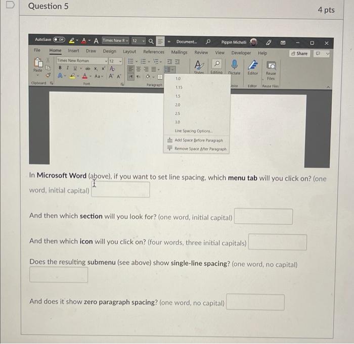  Question 5 4 pts Pippin Michell View Developer Help Share 3