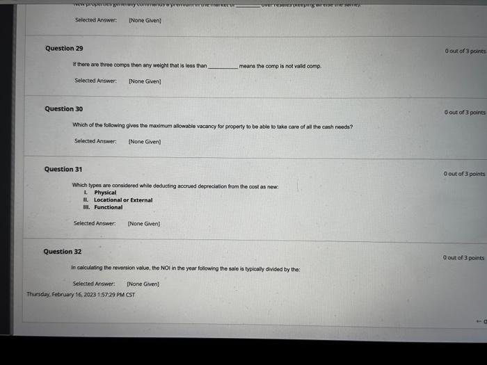  Question 29 If there are three comps then any weight that