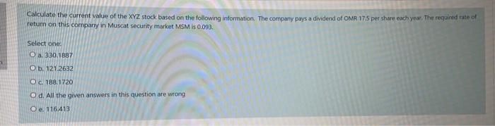 will rate you Calculate the current value of the XYZ stock based