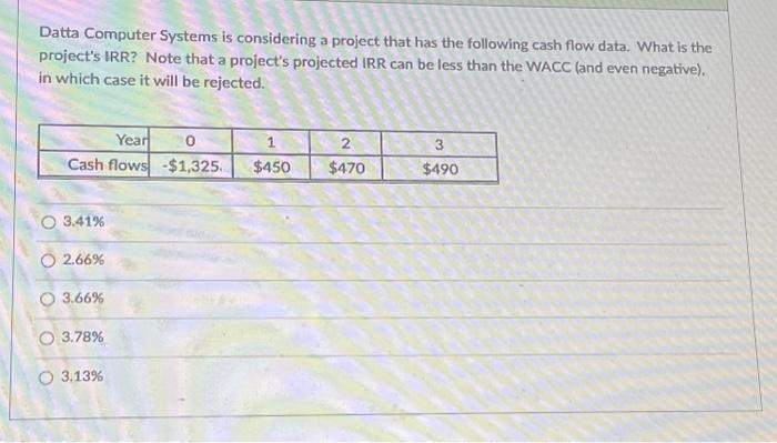  Datta Computer Systems is considering a project that has the following