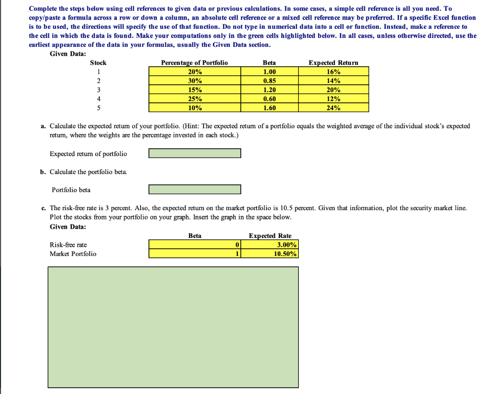 Complete the steps below using cell references to given data or