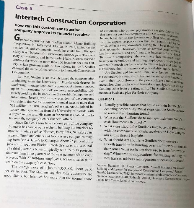 Case 5 Intertech Construction Corporation How can this custom construction company