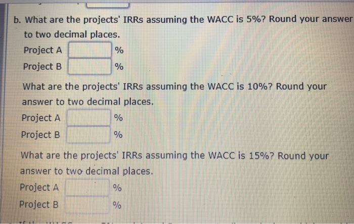 flows (in millions): 0 2 3 Project A Project B $29 -$16