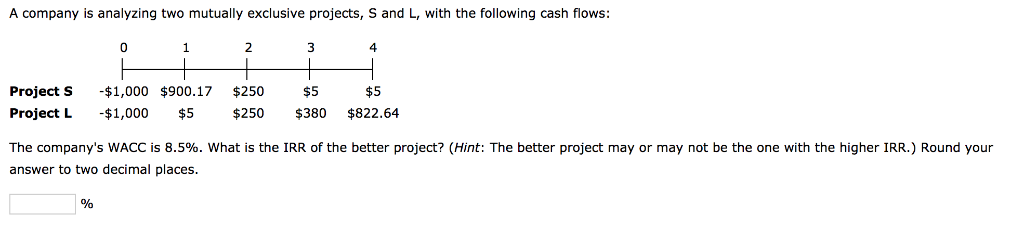 A company is analyzing two mutually exclusive projects, S and L,