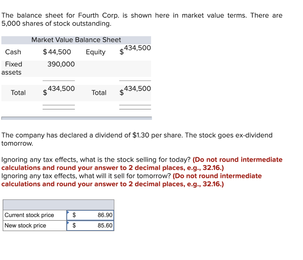 The balance sheet for Fourth Corp. is shown here in market