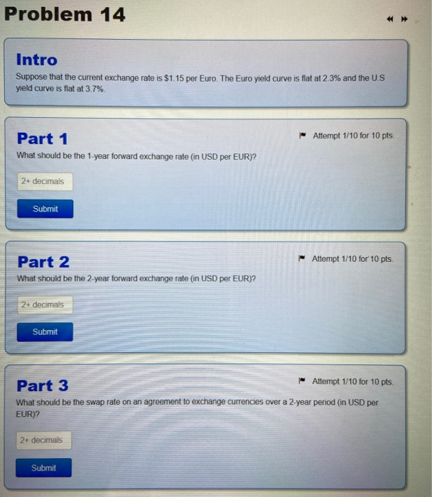  Problem 14 Intro Suppose that the current exchange rate is $1.15