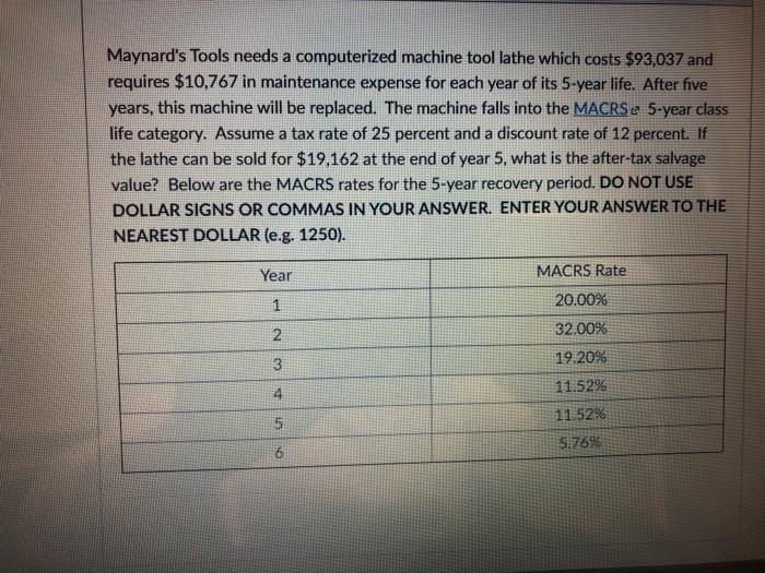  Maynard's Tools needs a computerized machine tool lathe which costs $93,037