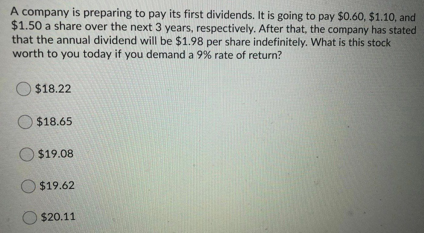 A company is preparing to pay its first dividends. It is