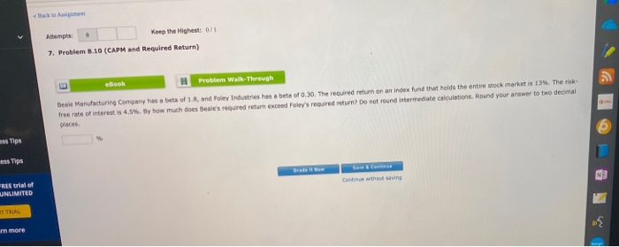  Amps Keep the Highest or 7. Problem 8.10 (CAPM and Required