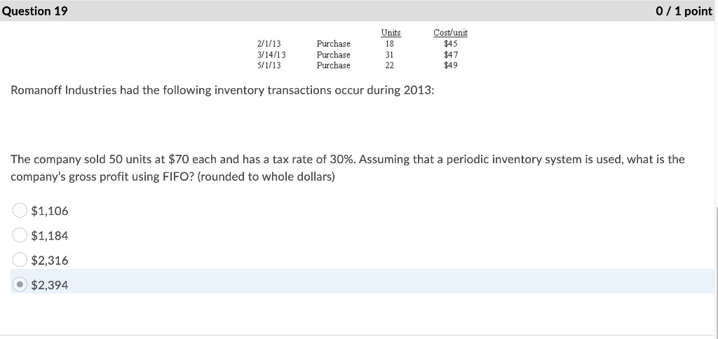 Cost/unit $45 $47 $49 Romanoff Industries had the following inventory transactions occur