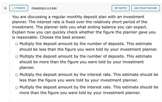 6. -/1 POINTS CRAUDQL3 4.3.042. MY NOTES | ASK YOUR TEACHER