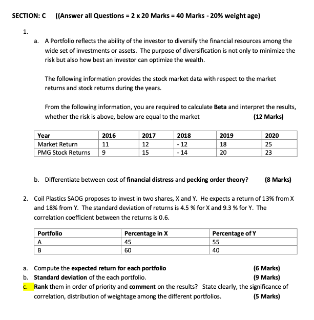  ANSWER ONLY 1FIRST QUASION PLEASE SECTION: C ((Answer all Questions =