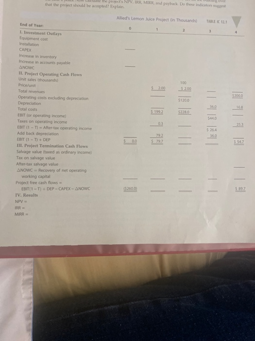  using the information provided on the project, you are given a