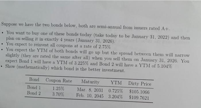 please show steps Suppose we have the two bonds below, both are