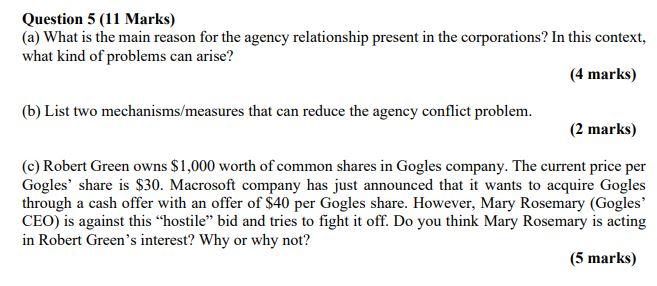 Question 5 (11 Marks) (a) What is the main reason for