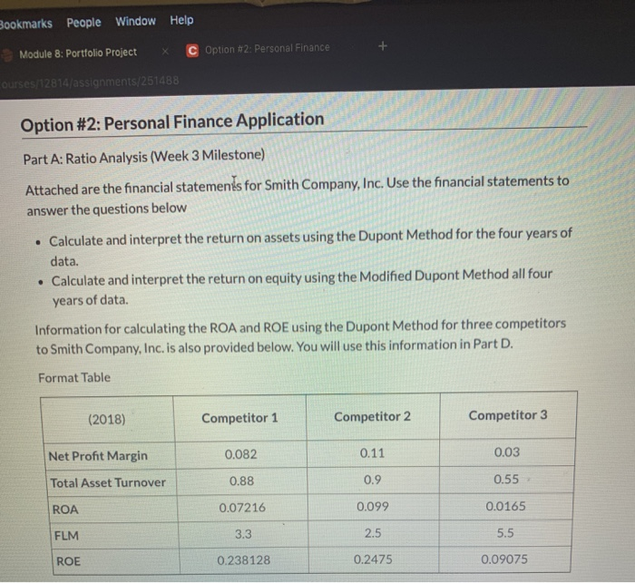  Bookmarks People Window Help Module 8: Portfolio Project X C Option