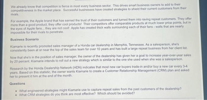 please provide an answer not already submitted. We already know that competition