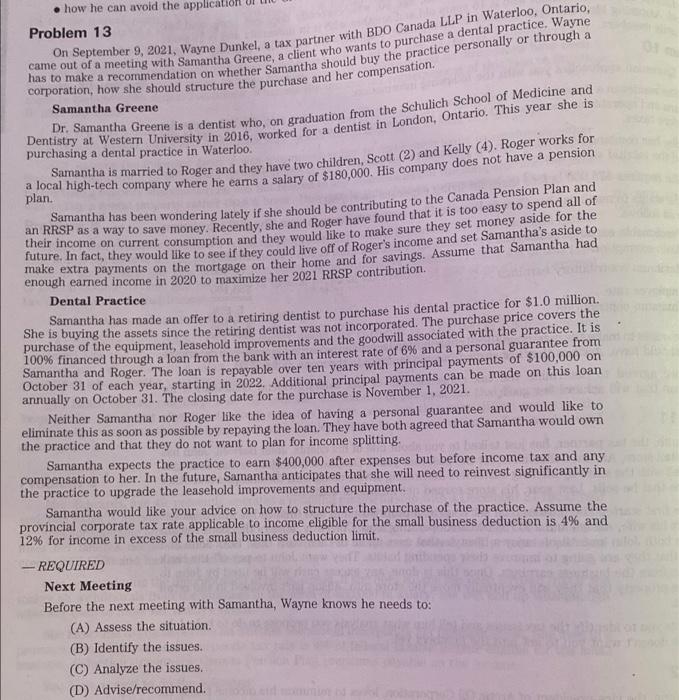  . how he can avoid the applicati Problem 13 On September