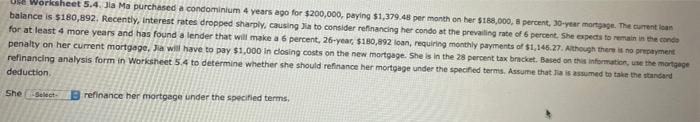  work sheet5.4 Worksheet 5.4. Ja Ma purchased a condominium 4 years