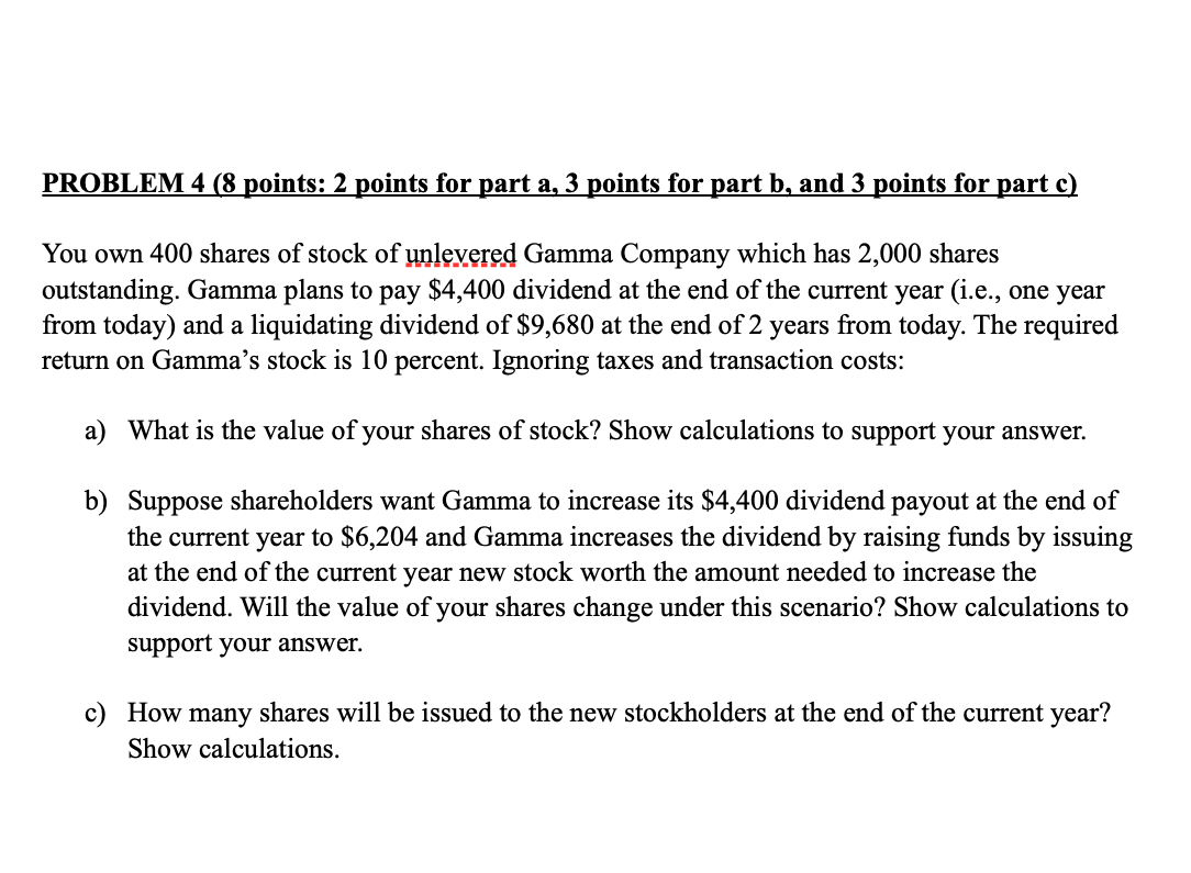PROBLEM 4 (8 points: 2 points for part a, 3 points