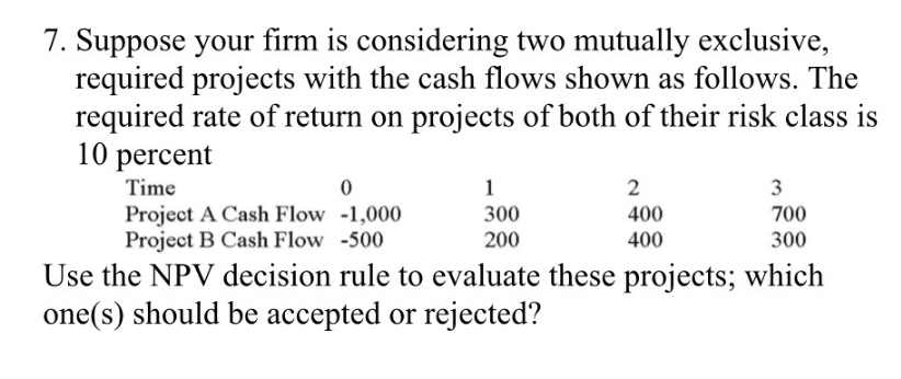  Please answer with formula and work 7. Suppose your firm is