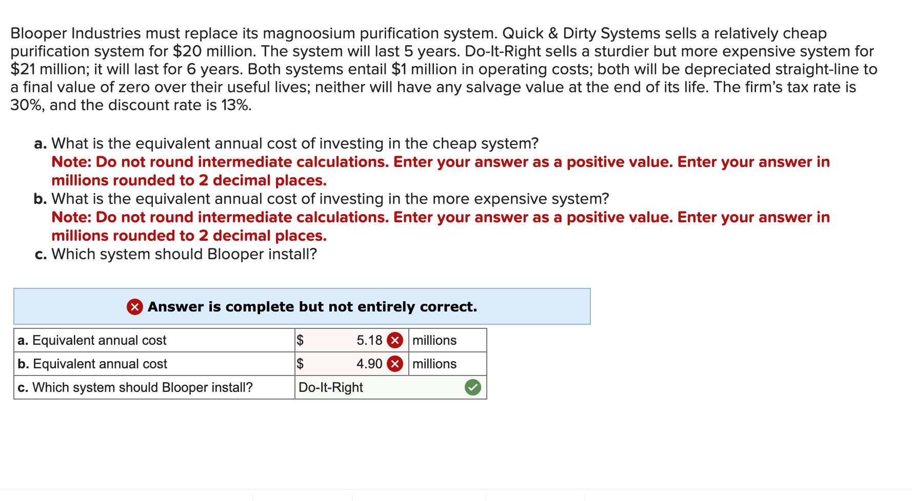  Blooper Industries must replace its magnoosium purification system. Quick \& Dirty
