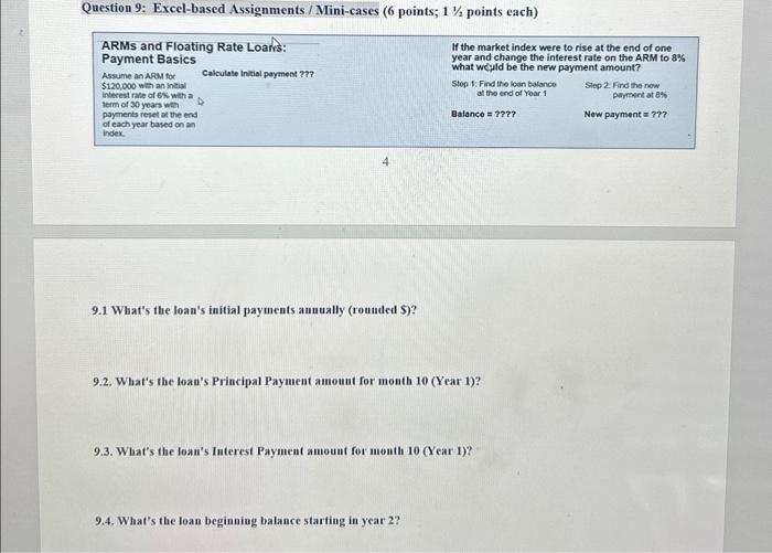  Question 9: Excel-based Assignments / Mini-cases ( 6 points; 11/2 points