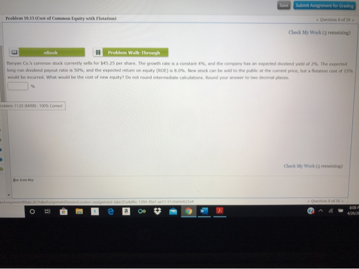  Save Submit Assignment for Grading Problem 10.13 (Cost of Common Equity
