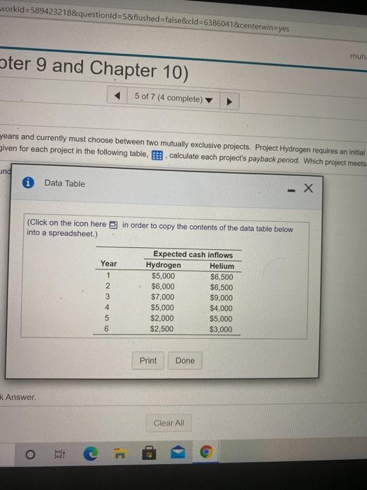 payback period of years and currently must choose between two mutually exclusive