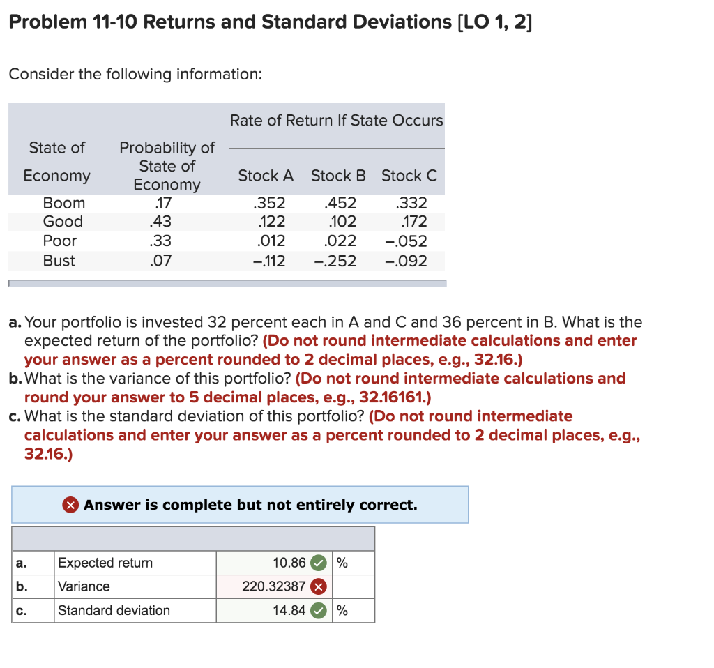  Problem 11-10 Returns and Standard Deviations [LO 1, 2] Consider the