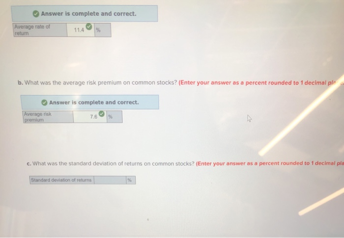 questions: Average rates of return on Treasury bills, government bonds, and common