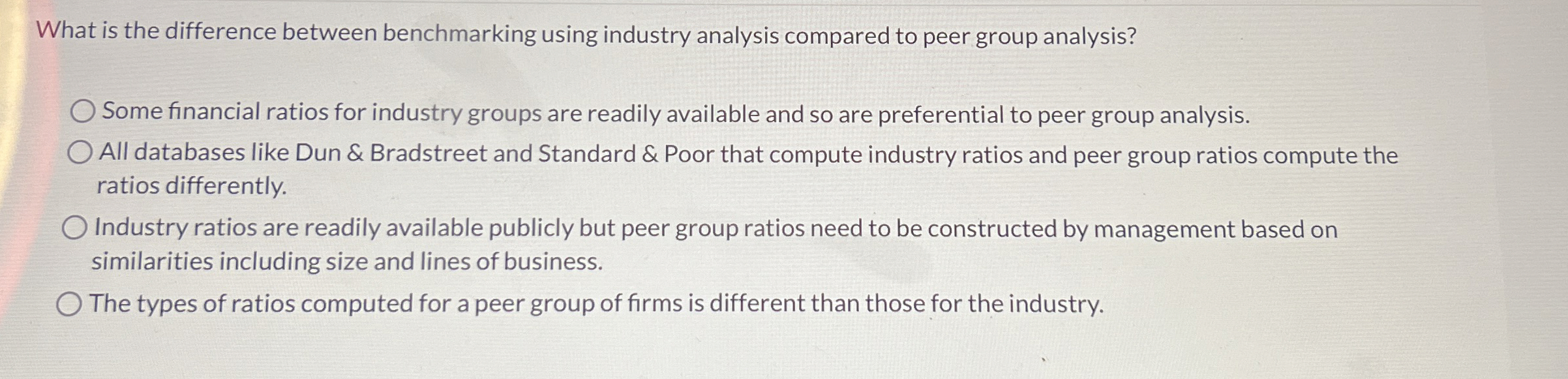  What is the difference between benchmarking using industry analysis compared to