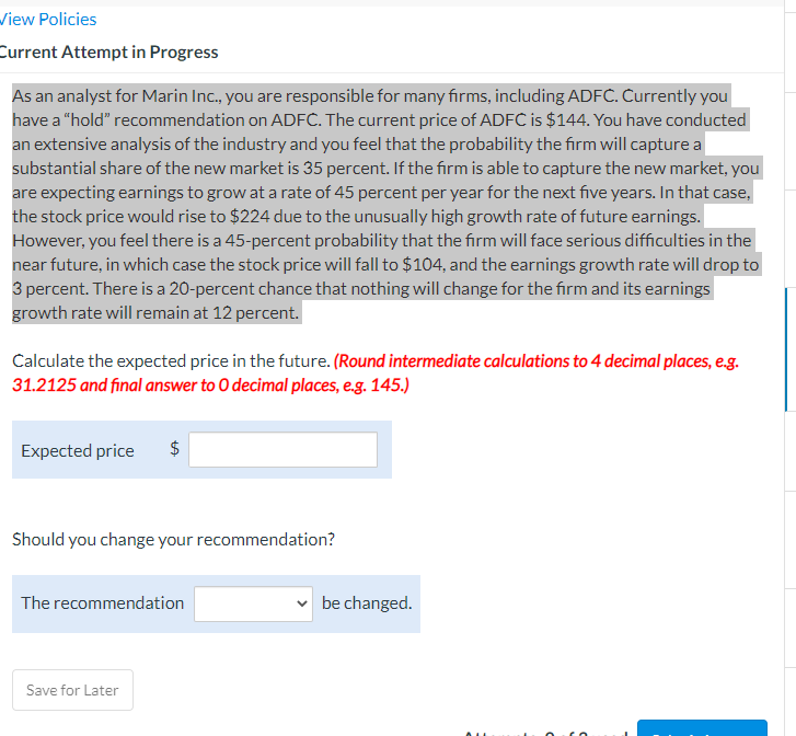  View Policies Current Attempt in Progress As an analyst for Marin