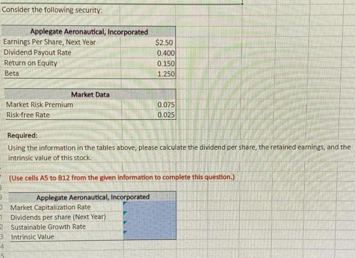 Consider the following security: Required: Using the information in the tables