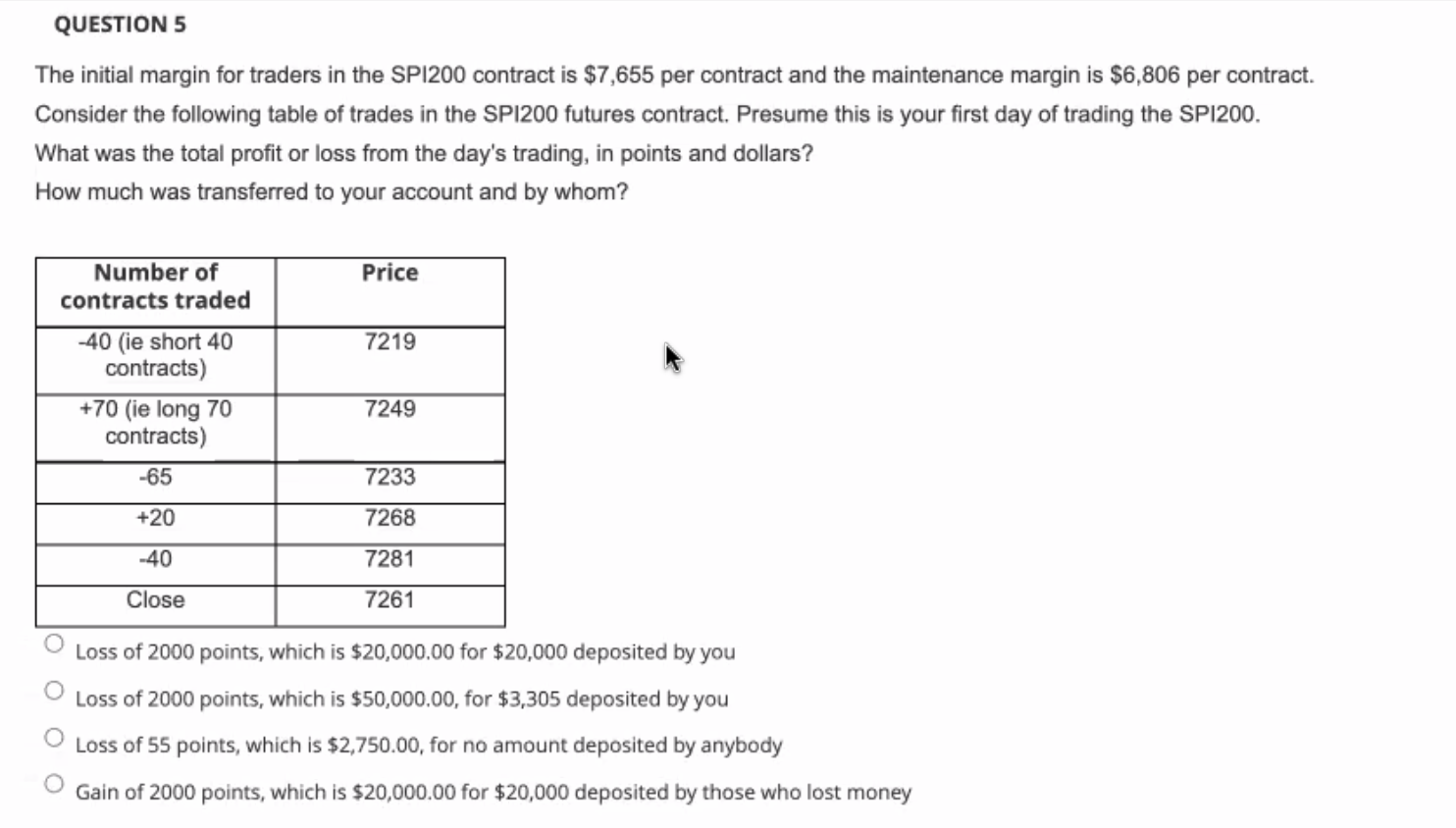  QUESTION 5 The initial margin for traders in the SP1200 contract