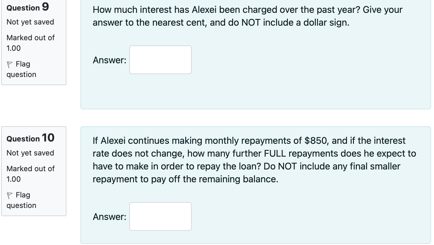The third file is for a client named Alexei. Alexei took out